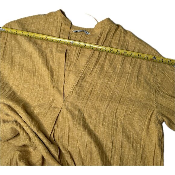 ZARA PLEATED LINEN BLEND TUNIC DRESS ZW COLLECTION Boho Mustard Yellow XS - Picture 7 of 10